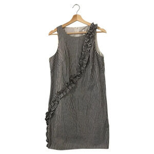 London Times Gingham Shift Sleeveless Black  and White with Ruffles Dress Size 8
